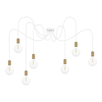 Lestenec na vrvici MIROS 7xE27/60W/230V spider bela/zlata