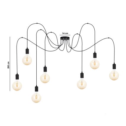Lestenec na vrvici MIROS 7xE27/60W/230V spider črna