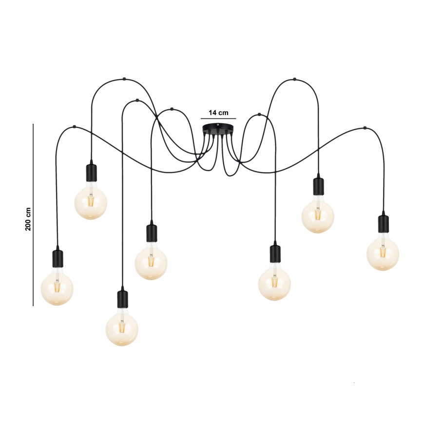 Lestenec na vrvici MIROS 7xE27/60W/230V spider črna