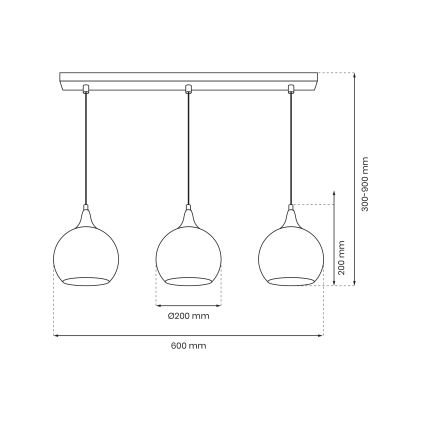 Lestenec na vrvici MONTE 3xE27/60W/230V pr. 20 cm mat krom