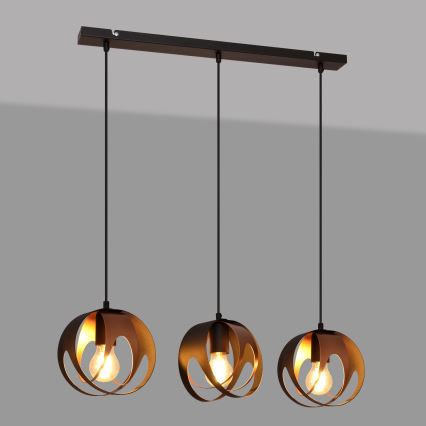 Lestenec na vrvici MOONLIGHT 3xE27/15W/230V črna/baker
