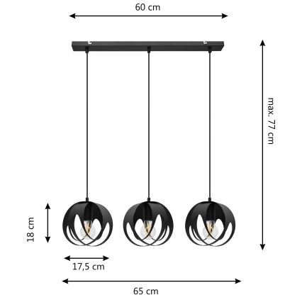 Lestenec na vrvici MOONLIGHT 3xE27/15W/230V črna