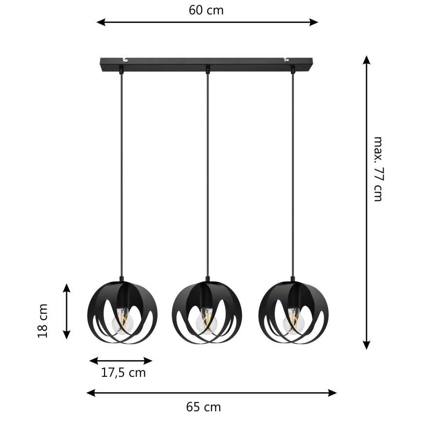 Lestenec na vrvici MOONLIGHT 3xE27/15W/230V črna