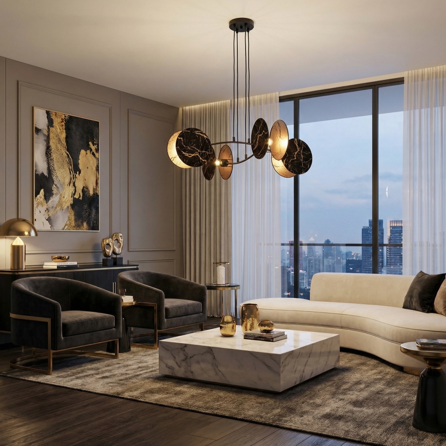 Lestenec na vrvici MOTIF 4xE27/15W/230V črna/zlata