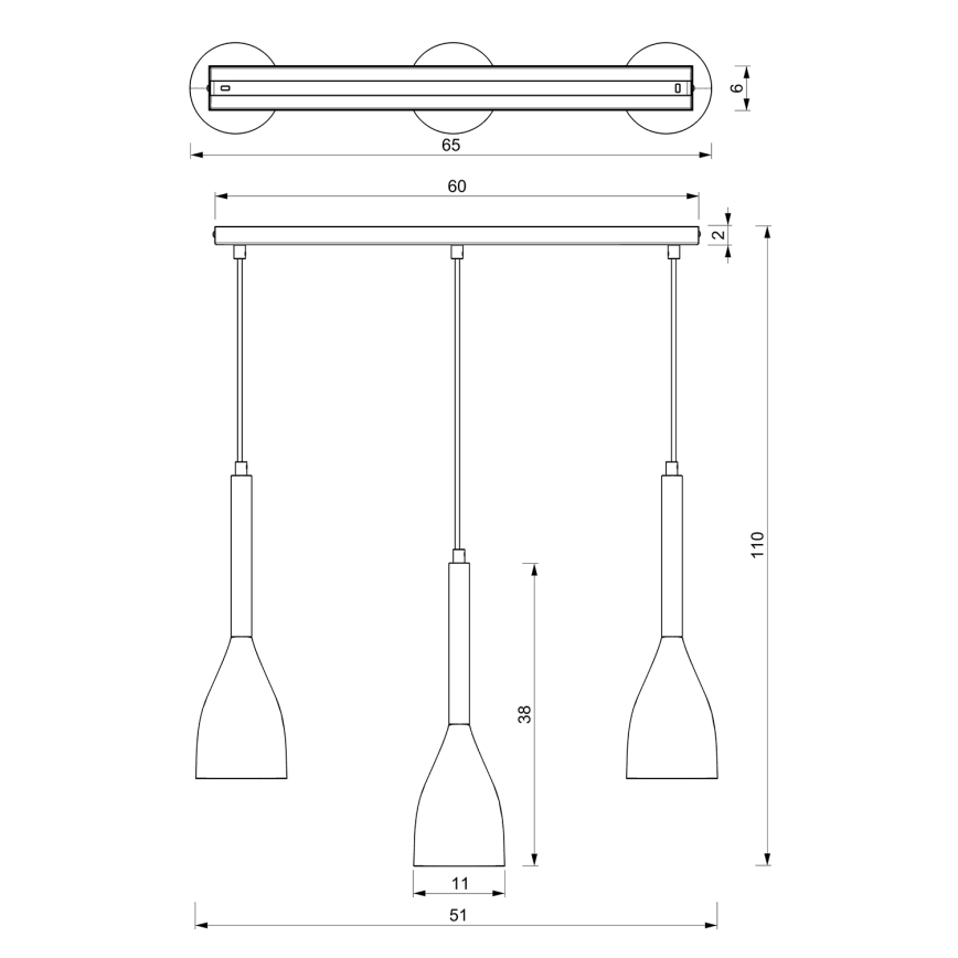 Lestenec na vrvici MUZA NEW 3xE27/60W/230V bel
