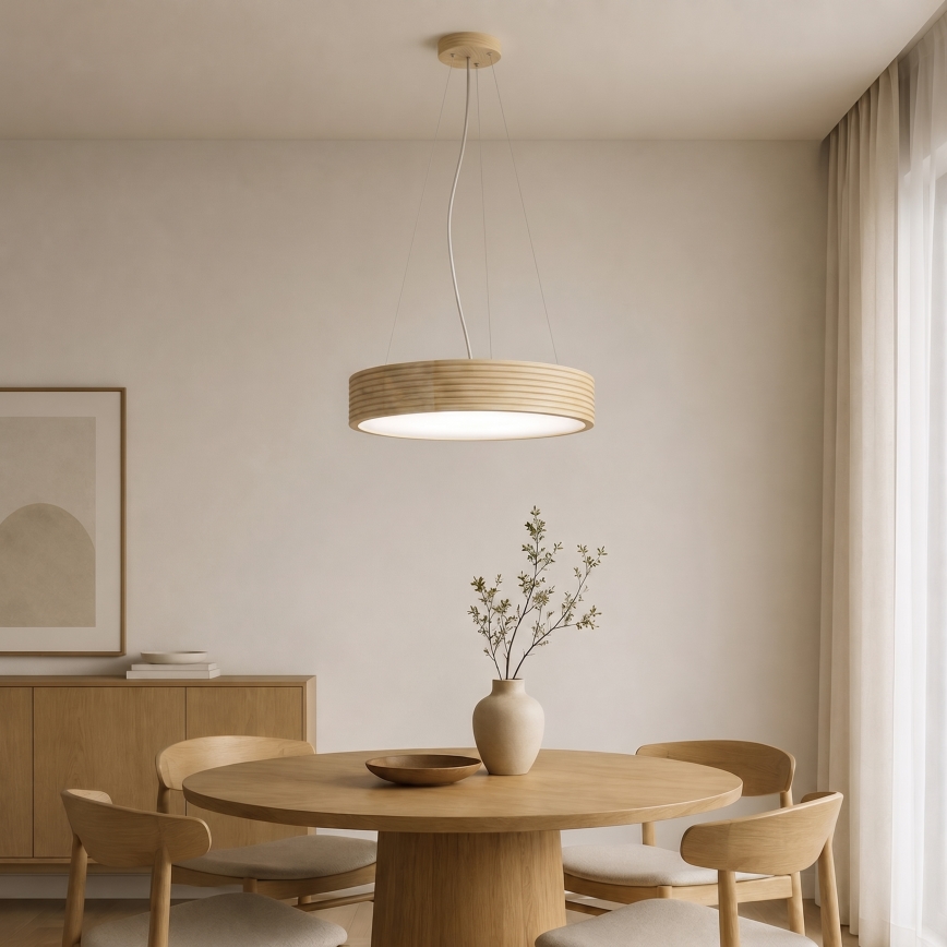 Lestenec na vrvici NATURAL MODERN 3xE27/15W/230V, premer 47,5 cm, iz borovca