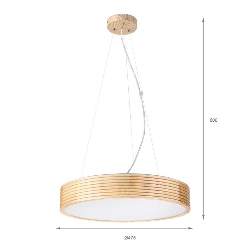 Lestenec na vrvici NATURAL MODERN 3xE27/15W/230V, premer 47,5 cm, iz borovca