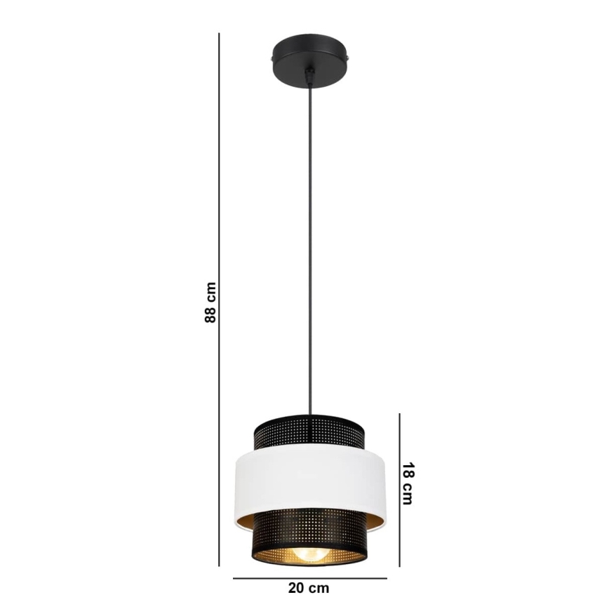 Lestenec na vrvici NESS 1xE27/60W/230V črna/bela