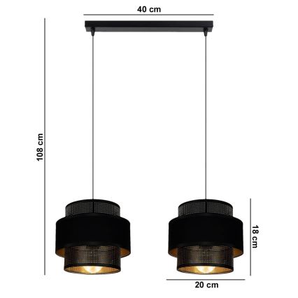 Lestenec na vrvici NESS 2xE27/60W/230V črna