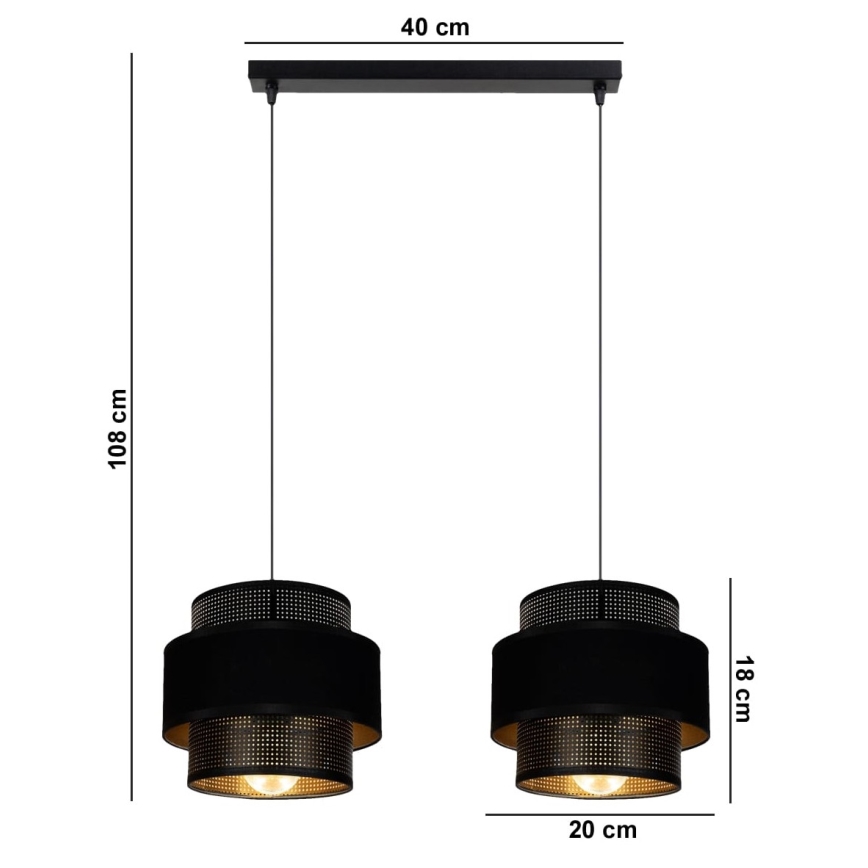 Lestenec na vrvici NESS 2xE27/60W/230V črna