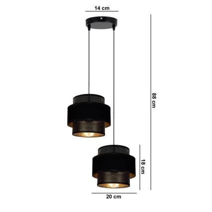 Lestenec na vrvici NESS 2xE27/60W/230V premer 30 cm črna