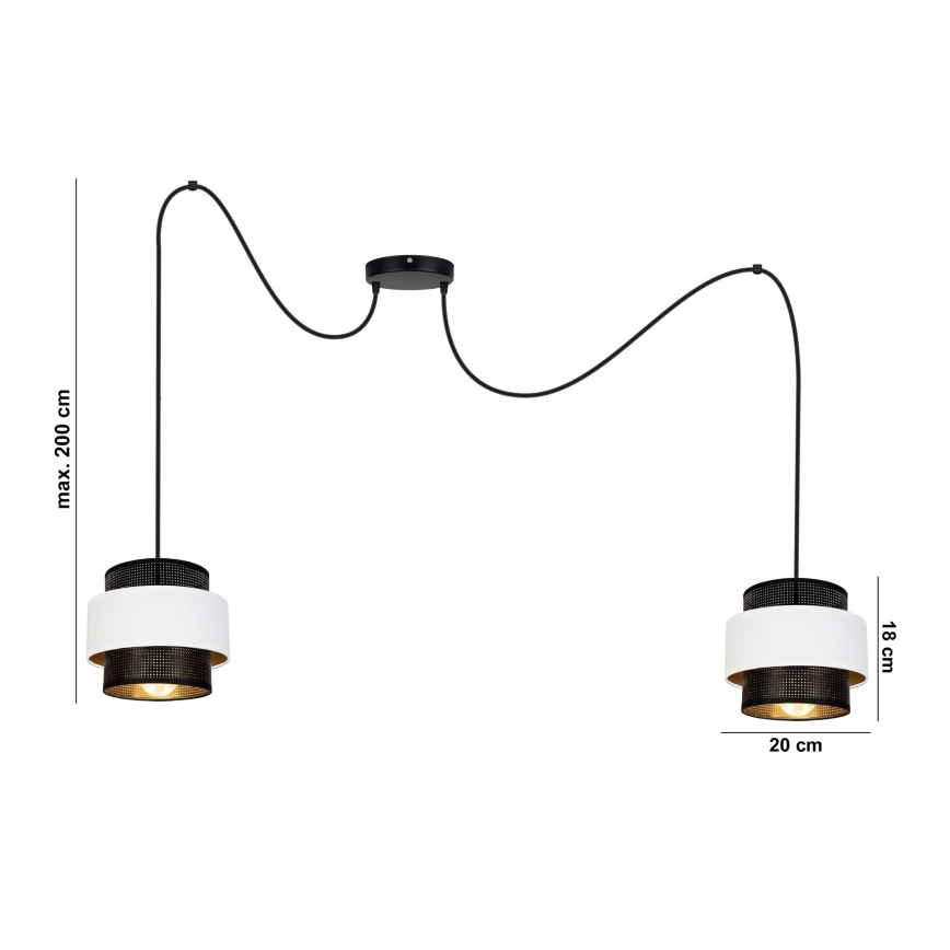 Lestenec na vrvici NESS 2xE27/60W/230V spider črna/bela