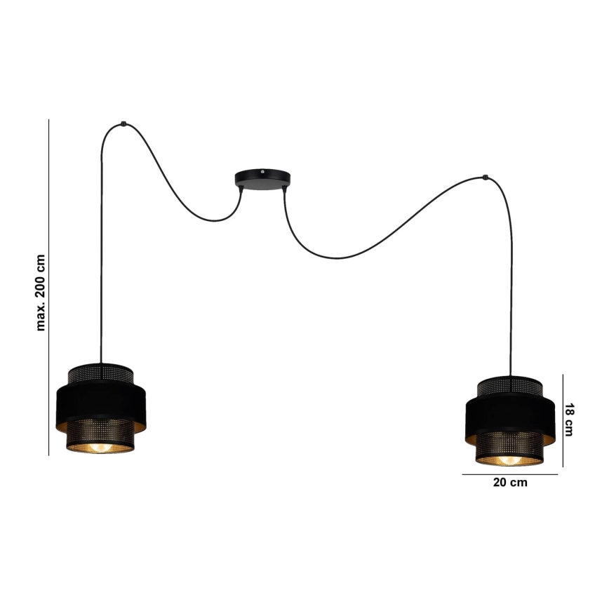 Lestenec na vrvici NESS 2xE27/60W/230V spider črna