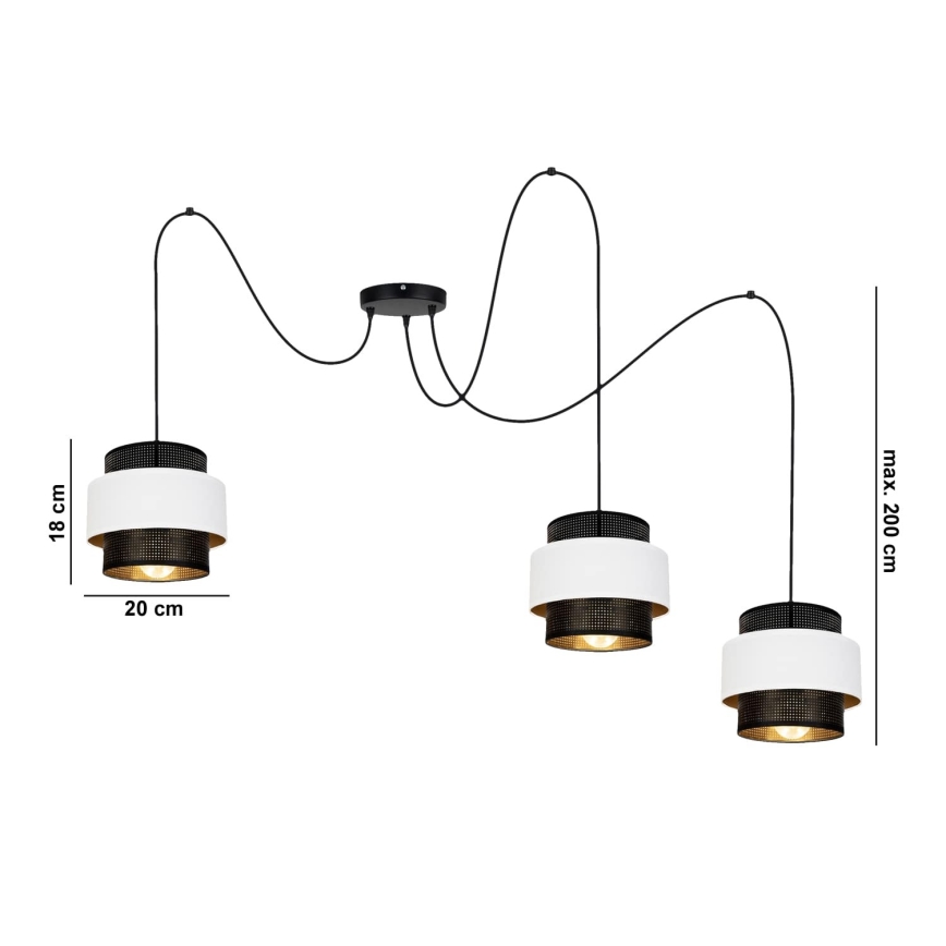 Lestenec na vrvici NESS 3xE27/60W/230V spider črna/bela