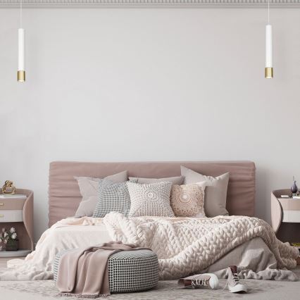 Lestenec na vrvici NEST 1xGU10/8W/230V belo/zlat