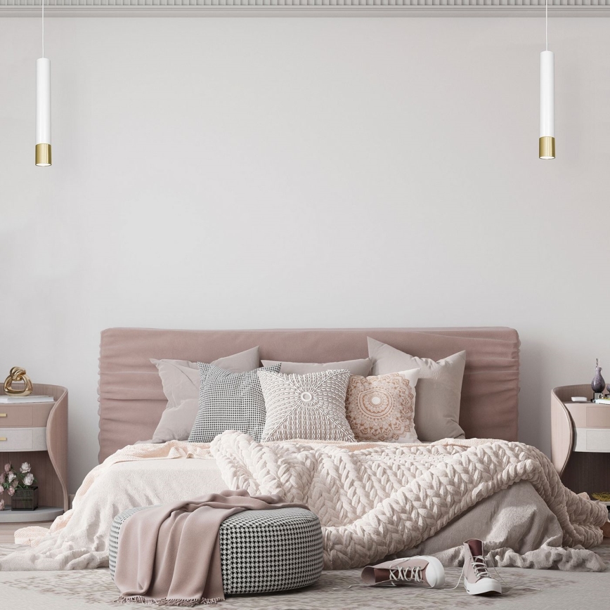 Lestenec na vrvici NEST 1xGU10/8W/230V belo/zlat