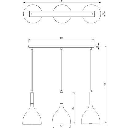 Lestenec na vrvici NOAK 3xE27/15W/230V bela/sijajni krom
