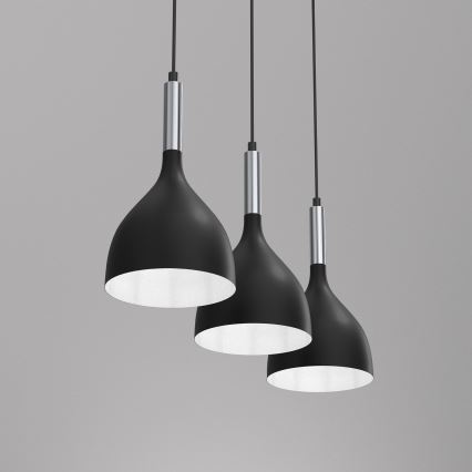 Lestenec na vrvici NOAK 3xE27/15W/230V črna/sijajni krom