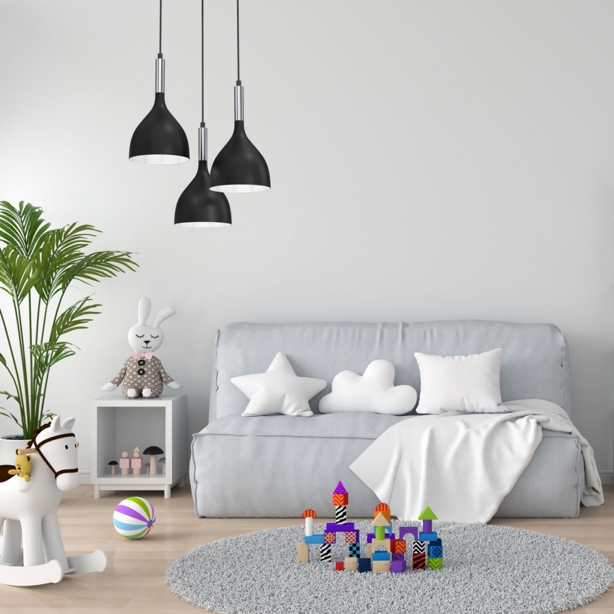 Lestenec na vrvici NOAK 3xE27/15W/230V črna/sijajni krom