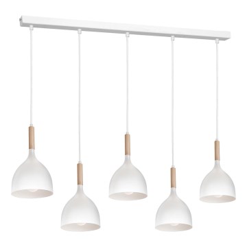 Lestenec na vrvici NOAK 5xE27/15W/230V bela/bukev