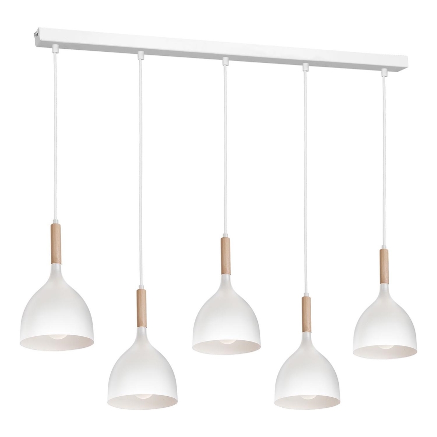 Lestenec na vrvici NOAK 5xE27/15W/230V bela/bukev