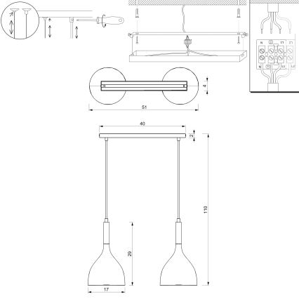 Lestenec na vrvici NOAK WOOD 2xE27/15W/230V bela/bukev