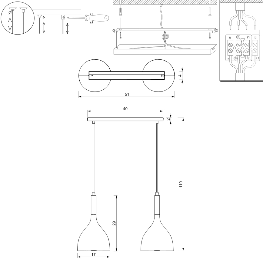 Lestenec na vrvici NOAK WOOD 2xE27/15W/230V bela/bukev