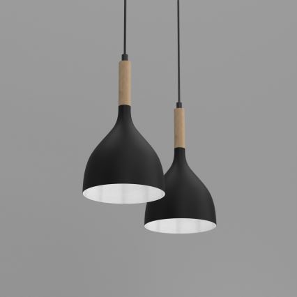 Lestenec na vrvici NOAK WOOD 2xE27/15W/230V črna/bukev