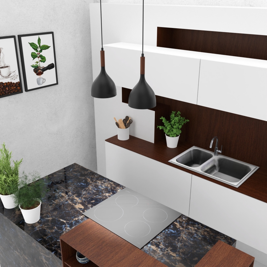 Lestenec na vrvici NOAK WOOD 2xE27/15W/230V črna/bukev