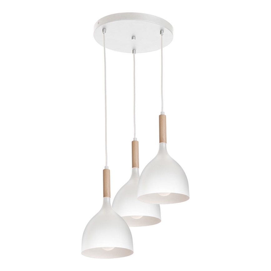 Lestenec na vrvici NOAK WOOD 3xE27/15W/230V bela/bukev