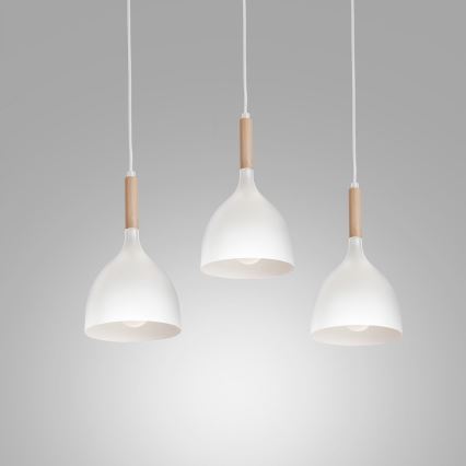 Lestenec na vrvici NOAK WOOD 3xE27/15W/230V bela/bukev