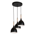 Lestenec na vrvici NOAK WOOD 3xE27/15W/230V črna/bukev