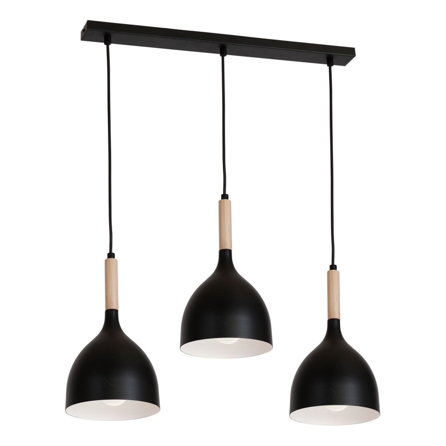 Lestenec na vrvici NOAK WOOD 3xE27/15W/230V črna/bukev