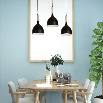 Lestenec na vrvici NOAK WOOD 3xE27/15W/230V črna/bukev