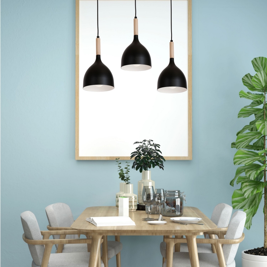 Lestenec na vrvici NOAK WOOD 3xE27/15W/230V črna/bukev