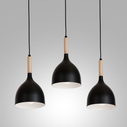 Lestenec na vrvici NOAK WOOD 3xE27/15W/230V črna/bukev