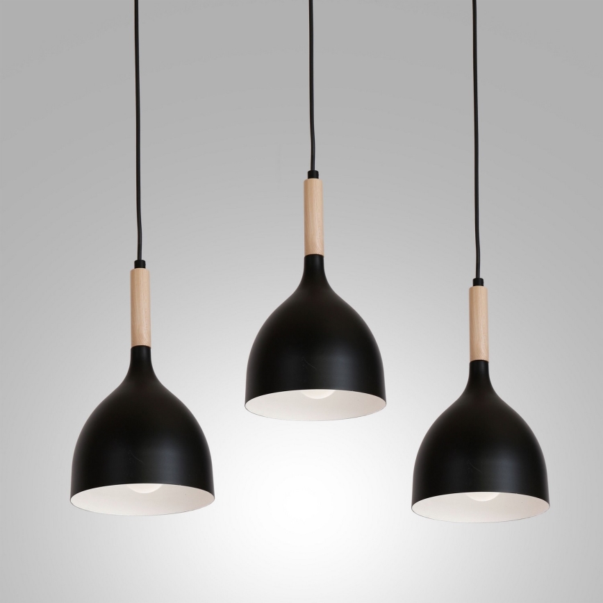 Lestenec na vrvici NOAK WOOD 3xE27/15W/230V črna/bukev