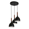 Lestenec na vrvici NOAK WOOD 3xE27/15W/230V črna/bukev