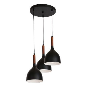 Lestenec na vrvici NOAK WOOD 3xE27/15W/230V črna/bukev