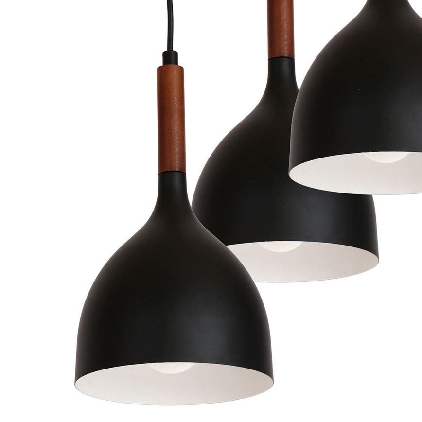 Lestenec na vrvici NOAK WOOD 3xE27/15W/230V črna/bukev