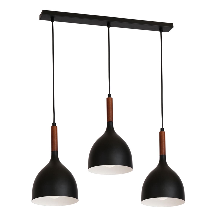 Lestenec na vrvici NOAK WOOD 3xE27/15W/230V črna/bukev