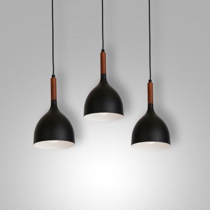 Lestenec na vrvici NOAK WOOD 3xE27/15W/230V črna/bukev