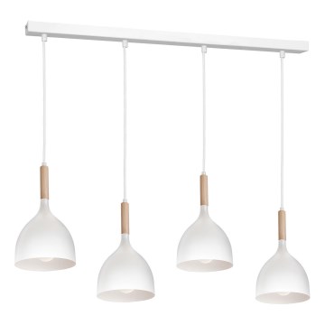Lestenec na vrvici NOAK WOOD 4xE27/15W/230V bela/bukev