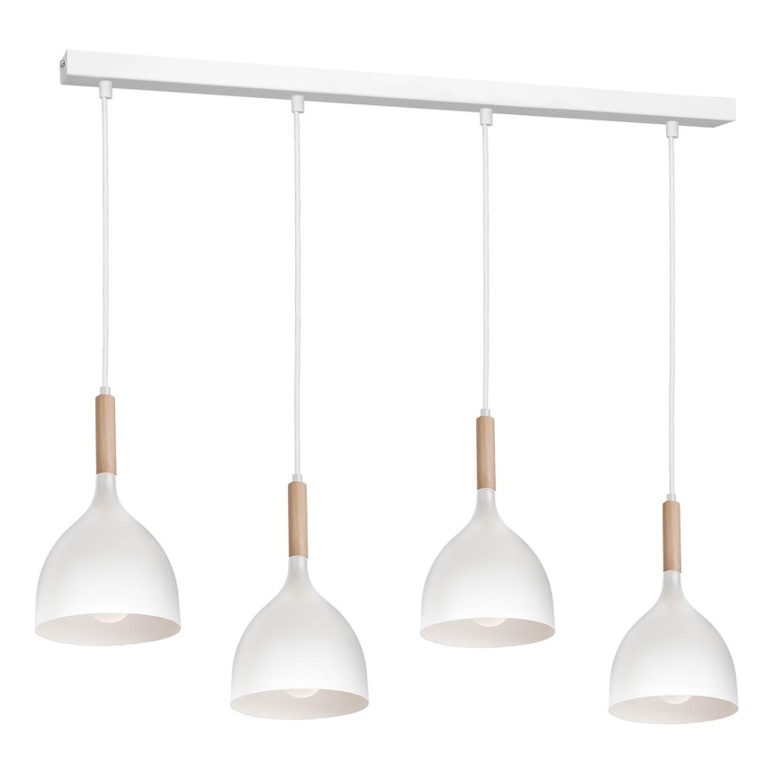 Lestenec na vrvici NOAK WOOD 4xE27/15W/230V bela/bukev