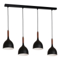 Lestenec na vrvici NOAK WOOD 4xE27/15W/230V črna/bukev
