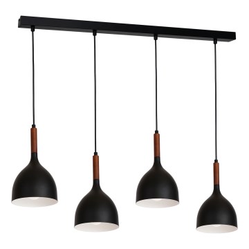 Lestenec na vrvici NOAK WOOD 4xE27/15W/230V črna/bukev
