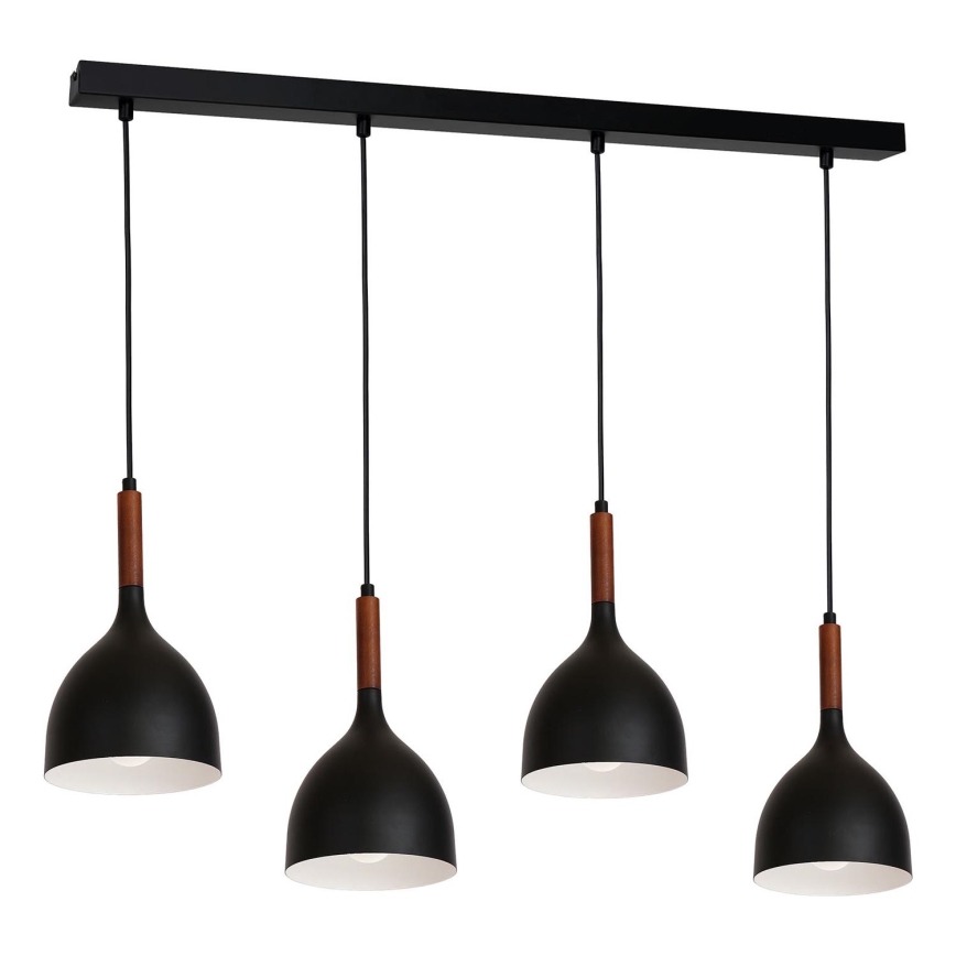 Lestenec na vrvici NOAK WOOD 4xE27/15W/230V črna/bukev