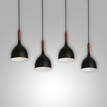 Lestenec na vrvici NOAK WOOD 4xE27/15W/230V črna/bukev