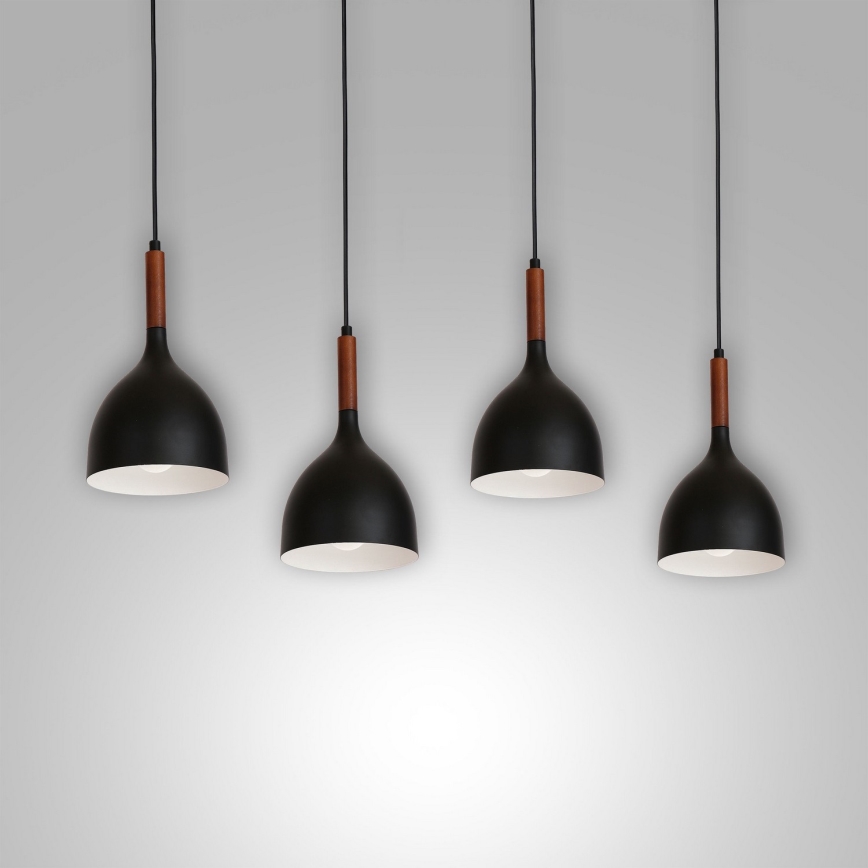 Lestenec na vrvici NOAK WOOD 4xE27/15W/230V črna/bukev