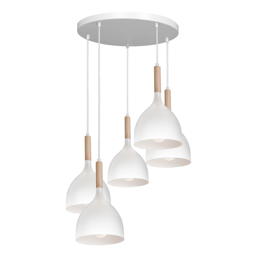 Lestenec na vrvici NOAK WOOD 5xE27/15W/230V bela/bukev